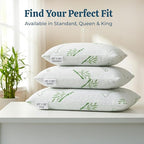 OMEO 2 Pack Standard Size Rayon Derived from Bamboo Pillow for Sleeping Shredded Memory Foam Bed Pillows for Side, Back and Stomach Sleepers, Soft, Cooling, Adjustable and Washable Cover 20" x 26"