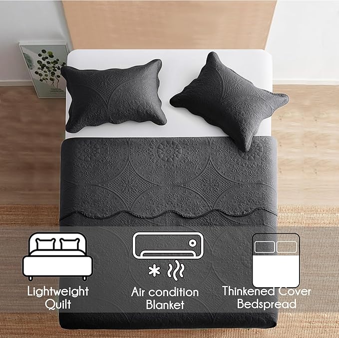 IR Imperial Rooms 10 Pack Queen Quilt Bedding Set (90" x 96") - Bulk Wholesale for Hotels, Guest Bedroom & Airbnbs - Lightweight Microfiber Reversible Floral Embossed Quilts Bedspreads (Charcoal)