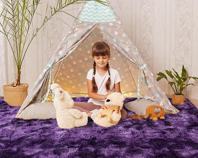 Softlife Dark Purple Area Rug for Bedroom, Fluffy Shag Plush Shaggy 4x6 Rugs for Living Room Girls Kids, Throw Soft Fuzzy Tie Dyed Small Carpet for Dorm Bedside Ultra Cozy Non-Slip Indoor Decor