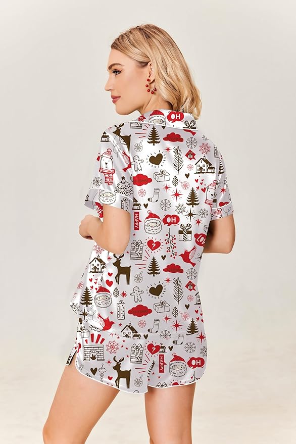 Ekouaer Womens Silk Satin Pajamas Set Short Sleeve Sleepwear Button Down Loungewear 2 Piece Pjs Shorts Set S-5X Plus Size
