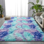 Deerhoo Shag Area Rug, 4 X 6 Tie-Dyed Plush Fuzzy Rugs for Living Room, Ultra Soft Fluffy Furry Rug for Bedroom, Indoor Carpet Nursery Rugs for Kids Room Home Decor, Rainbow