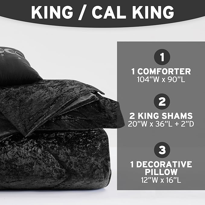 Intelligent Design King Comforter Set, Velvet Comforter Set , Luxury Diamond Quilting Comforter Set, Fluffy Comforter Bed Set with Decorative Pillowand 2 Shams, 4 Piece Black, King/ Cal King