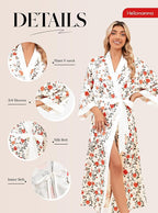 Hellomamma Womens Satin Silk Robe: Lightweight 3/4 Sleeve Comfy Floral Print Kimono Sleepwear for Bride Wedding Party Gift