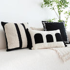 Black White Boho Fringe Tasseled Pillow Cover, Neutral Decorative Rectangular Throw Pillow Case, Geometric Modern Sham for Bed Couch Living Room, 12x20 inches, 1PCS