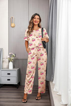 Ekouaer Womens Satin Silky Pajama Set Short Sleeve Shirt with Long Pajama Pant Set Soft PJ Loungewear