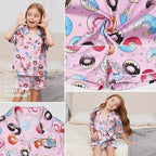 QPANCY Kids Satin Pajamas Sets Baby Boy Girl Button-Down Silk Sleepwear 2 Piece Short Sleeve Loungewear Clothes Set
