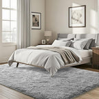 ISEAU Fluffy Dorm, College, Apartment, Bedroom Rug, 4 x 6 Feet Shaggy Area Rugs Floor Mat for Living Room Fuzzy Carpet Comfy Nursery Mats Bedside Kids Boys Room Home Decor, Grey