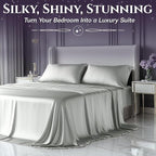 SLEEP SANCTUARY Satin Sheets Full Size – 4 Piece Luxury Silky Bed Set, Softer Than Silk, 15" Deep Pocket, Cooling & Wrinkle-Free, Moisture-Wicking & Breathable for Hair & Skin (Grey)
