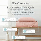 Southshore Fine Living, Inc. Oversized Bedding Quilt, Lightweight Bedding, Twin XL Bedspreads for Adult, Soft Coverlet 2-Piece Set with One Matching Pillow Sham, All Season Twin/XL Quilts, Pastel Pink