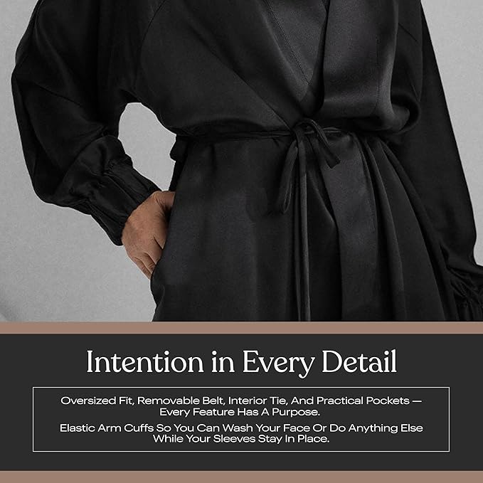 Lunya Washable Silk Robes for Women – Lightweight Short Robes with Pockets, Removable Belt & Interior Tie – Multiple Colors