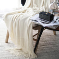 LOMAO Knitted Throw Blanket with Tassels Bubble Textured Lightweight Throws for Couch Cover Home Decor (Cream, 60x90)