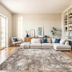 9x12 Washable Living Room Rug - Modern Abstract Neutral Soft Large Area Rugs for Bedroom Dining Room Home Office, Non-Slip Low Pile Thin Stain-Resistant Indoor Carpet (Brown Beige,9x12)