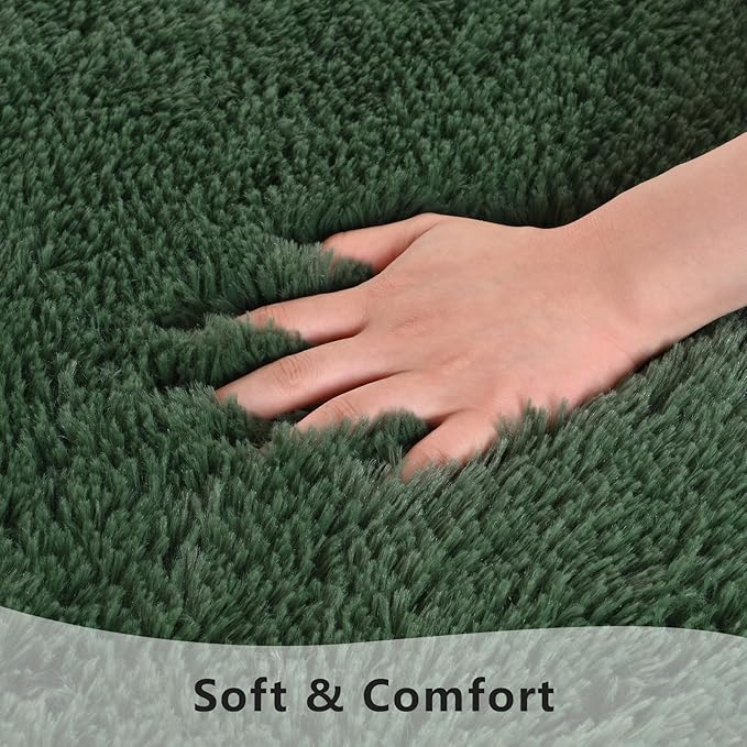 Deep Green Runner Area Rugs for Bedroom Living Room, 2x4 Feet Fluffy Bedside Rugs, Soft Shaggy Carpet Rug for Kids Room Nursery, Furry Cute Rugs for Girls Boys Dorm Room Home Decor
