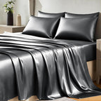 CozyLux Satin Sheets Queen Size Bed Set - 6 Piece Silky Queen Sheet Set, Luxury Dark Grey Queen Sheets with Smooth and Soft Microfiber, Includes 1 Fitted Sheet, 1 Flat Sheet and 4 Pillowcases
