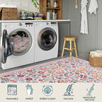 Lahome Floral Pink Boho Rugs for Classroom, 8x10 Flower Washable Rug for Bedroom Girls, Non Slip Botanical Carpet for Living Room Nursery Kids Room, Large Soft Non Shedding Easy to Clean Carpets