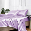 MR&HM Satin Bed Sheets with Elastic Corner Straps, Full Size Sheets Set, 4 Pcs Silky Bedding Set with 15 Inches Deep Pocket for Mattress (Full, Lilac)