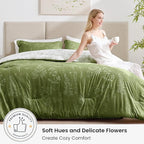 Love's cabin Olive Green Full Comforter Set - Full Size Comforter Set, 3 Pieces Cute Floral Bedding Sets for All Seasons,1 Soft Reversible Botanical Flowers Comforter and 2 Pillow Shams