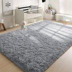 YJ.GWL Area Rugs for Living Room Bedroom, 3x5 Machine Washable Small Grey Bedside Rug, Soft Fluffy Shaggy Thick Shag Indoor Floor Carpet for Kids Boy and Girls Room Preppy Dorm Home Decor Aesthetic