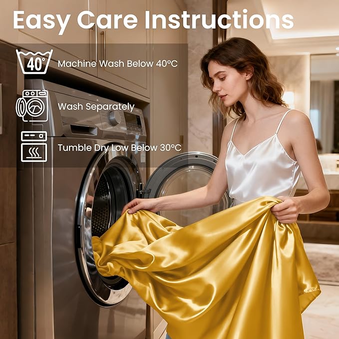Love's cabin 4Piece California King Satin Bed Linen Set, Gold Silky Satin Sheets, Deep Pocket, Luxury Silk Feel, 1 Flat, 1 Fitted Sheet, 2 Pillow Cases
