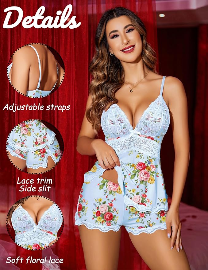 Avidlove Womens Sweetness Cami Set Lace Camisole Lingerie Nightwear Sexy Pajamas Lounge Sets