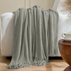 inhand Throw Blanket for Couch Bed,Chunky Chenille Woven Soft Blankets with Tassels,Cozy Boho Farmhouse Fall Winter Decor,Warm for Women,50"x60",Medium Thick-Light Grey