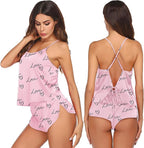 Ekouaer Silk Pajamas Set for Women Satin Backless Lingerie Pjs Cami Top and Shorts Nightwear