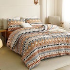 Luxlovery Aztec Orange Comforter Set Twin Boho Geometric Bedding Set Beige Black Multicolor Farmhouse Blanket Quilts Soft Rustic 3PCS Comforter Set