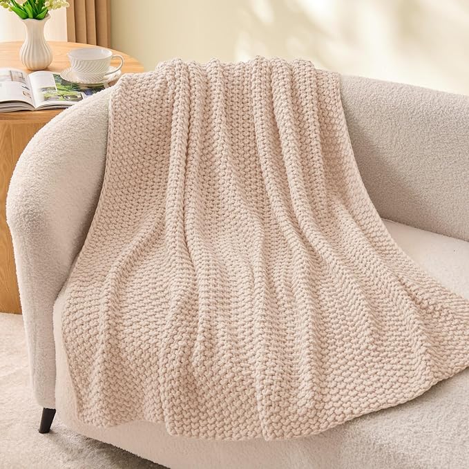 BEDELITE Chunky Cable Knit Throw Blanket for Couch,Super Soft Cozy Woven Blanket for Room Decor,60"x80", Pink