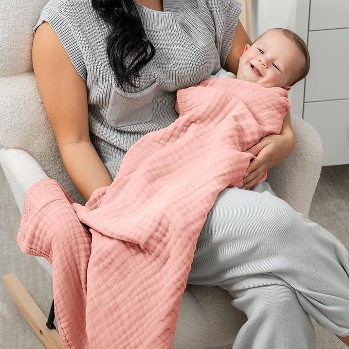Comfy Cubs Muslin Baby Blanket - Soft, Lightweight, 6-Layer Cotton Swaddle Blankets for Newborns, Infants & Toddlers - 40" x 40" Large, Breathable & Versatile for Sleeping & Tummy Time - Bold Blush
