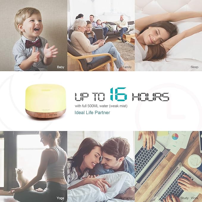 ASAKUKI Smart Wi-Fi Essential Oil Diffuser, App and Voice Control Compatible with Alexa, 500ml Aromatherapy Humidifier for Relaxing Atmosphere in Home Office Bedroom (Light Brown)