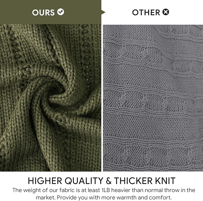 RECYCO Cable Knit Moss Green Throw Blanket Twin Size for Couch, Super Soft Warm Cozy Decorative Knitted Throw Blanket 3.6LB for Bed, Sofa, Chair Large 60"x80"