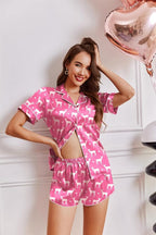 Ekouaer Womens Silk Satin Pajamas Short Sleeve PJS Shorts Set Soft Button Down Sleepwear 2 Piece Loungewear S-5XL