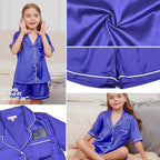 QPANCY Kids Satin Pajamas Sets Baby Boy Girl Button-Down Silk Sleepwear 2 Piece Short Sleeve Loungewear Clothes Set