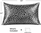 Pure Bedding Satin Pillowcase 2 Pack - Queen Size (20"x30", Silver Leopard) - Silky Pillow Cases for Hair and Skin - Satin Pillow Covers with Envelope Closure - Extra Soft Premium Microfiber