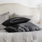 Bedsure Satin Pillowcase with Zipper, Similar to Silk Pillow Cases 2 Pack, Satin Pillow Cases Queen Size Set of 2, Silky & Soft Black Pillow Covers for Hair and Skin, Gifts for Women Men, 20x30 Inches