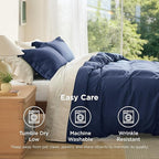 Bedsure Duvet Cover Queen Size - Soft Double Brushed Bedding Set for Kids & Adults, Zipper Closure, 3 Pieces, Includes 1 Duvet Cover (90"x90") & 2 Pillow Shams, NO Comforter, Navy Blue
