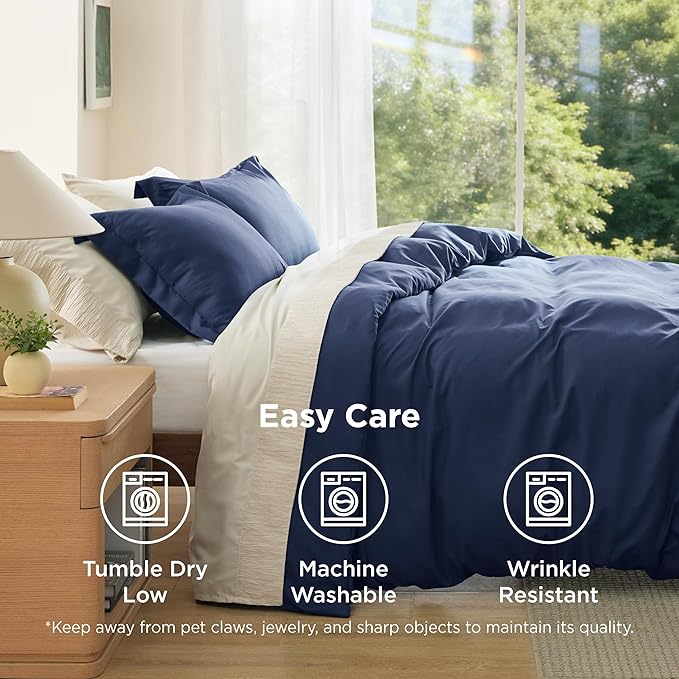 Bedsure Duvet Cover King Size - Soft Double Brushed Bedding Set for Kids & Adults, Zipper Closure, 3 Pieces, Includes 1 Duvet Cover (104"x90") & 2 Pillow Shams, NO Comforter, Navy Blue