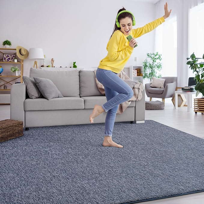 Keeko Living Room Rugs 7x10, Soft Modern Large Area Rug for Bedroom Washable Memory Foam Indoor Big Carpet Low Pile Minimalist Non Slip Rug for Classroom Dorm Kids Room Home Decor Blue and White