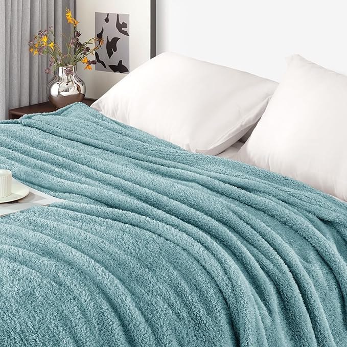 Exclusivo Mezcla Fleece Stone Blue Throw Blanket for Couch Sofa, Ultra Soft, Lightweight and Fluffy Blankets for Women, All Season, 50x60 Inches