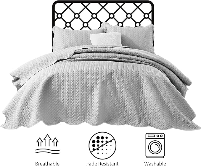 IR Imperial Rooms Queen Quilt Bedding Set (90" x 96") - Bulk Pack of 10 Wholesale for Hotels, Guest Bedroom & Airbnbs - Lightweight Microfiber Reversible Embossed Quilts Bedspreads (Silver)