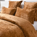 Fredsure Distressed Velvet Comforter Set, 5 Pieces Gold Caramel Queen, Distressed Velvet Face and Brushed Microfiber Reverse