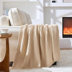 Beige Throw Blanket for Couch Chunky Knit Soft Cozy Thick Cable Knitted Throw for Sofa Bed Cute Decorative Blanket for Living Room,50"x 60",Ginger Beige