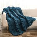 YAAPSU Chunky Knit Throw Blanket for Couch, 51“x63”, 100% Hand Knitted Thick Cable Knit with Cozy Jumbo Chenille Yarn, Soft Large Rope Knot Crochet Blankets for Sofa Bed Living Room Décor, Ocean Blue