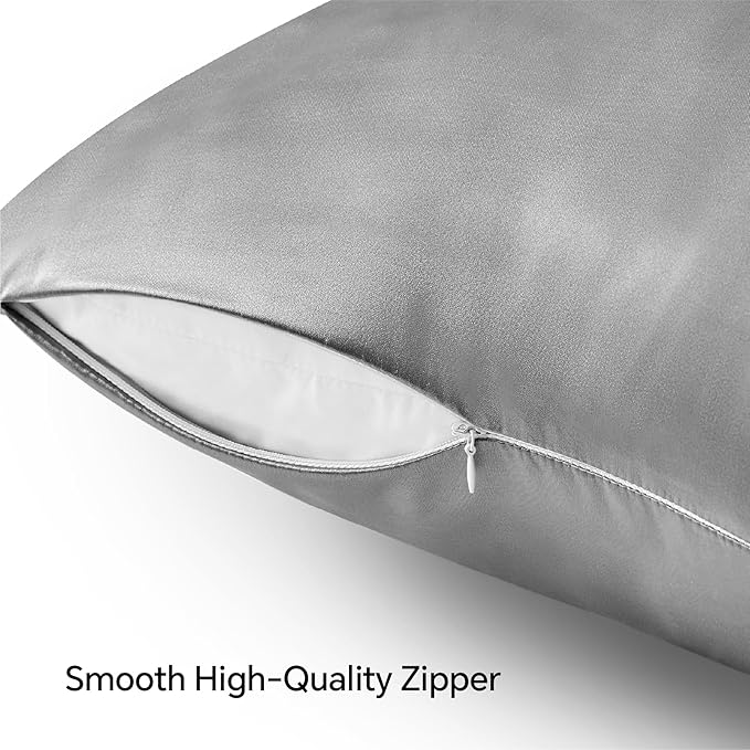 BEDELITE Satin Pillowcase with Zipper, Grey King Size Pillow Cases Set of 2, Super Soft and Cooling Similar to Silk Pillow Cases, Gift for Women Men(20x36 Inches)