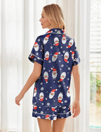 Ekouaer Womens Silk Satin Pajama Sets Soft Short Sleeve Button Down Sleepwear Top and Shorts 2 Piece Pjs Lounge Set
