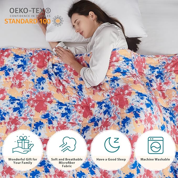 L'AGRATY Weighted Blanket - 48"x72" 15lbs Cooling Breathable Heavy Blanket with Glass Beads for Adult All-Season