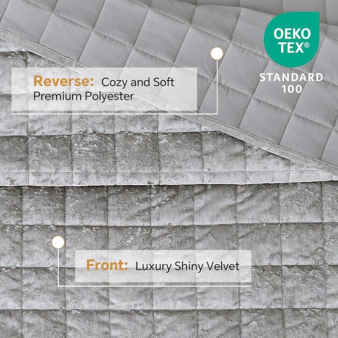BEDELITE Velvet Quilt Set Queen Size - Luxury Velvet Comforter Bedding Set 3 Pieces, Lightweight Soft Cozy Shiny Light Grey Oversized Bedspread Coverlet for All Seasons with 2 Pillow Shams