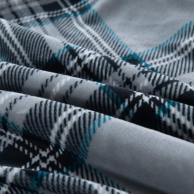 Elegant Comfort Throw Blanket, Reversible Sherpa Flannel, Ultra-Soft, Fuzzy, Cozy and Plush- All Season Lightweight Decorative Throw, 50 x 60 inches, Plaid Design Sherpa Throw, Silver Gray