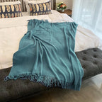 LOMAO Knitted Throw Blanket with Tassels Bubble Textured Soft Blanket Lightweight Warm Throw Blanket for Couch Cover Home Decor (Teal, 50x60)