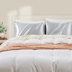 Light Grey Satin Pillowcases Queen Size Set of 2 for Hair and Skin,Light Grey Silk Pillowcase Breathable Pillowcase with Envelope Closure